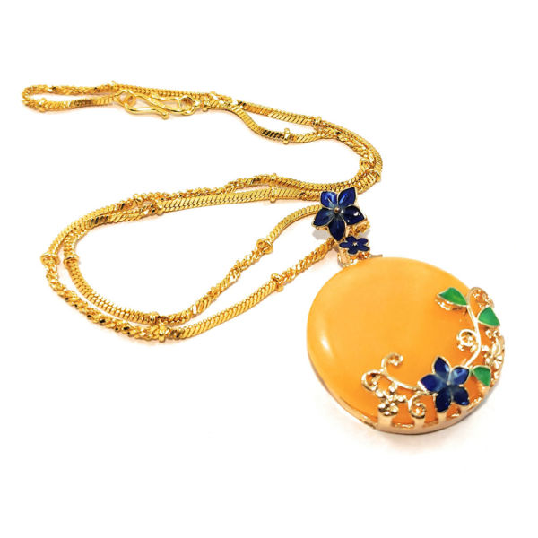 Orange Floral Pendant Chain and Earring Set - Image 2