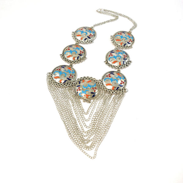 Oxidised Meenakari Fashion Necklace and Earring Set- Blue - Image 2