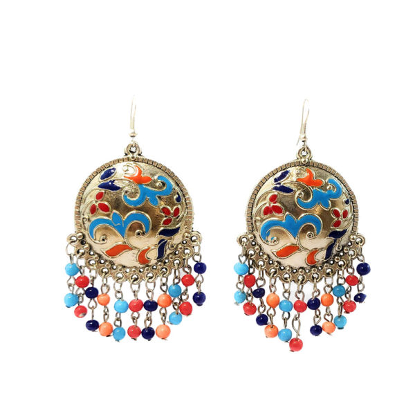 Oxidised Meenakari Fashion Necklace and Earring Set- Blue - Image 3