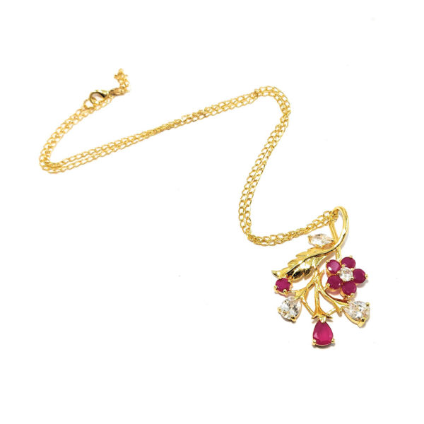 Partywear Floral design AD Fashion Pendant Necklace and Earring set - Image 2