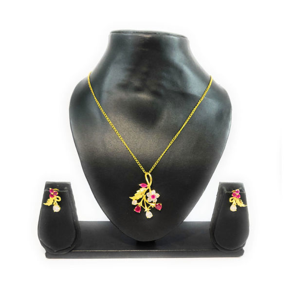 Partywear Floral design AD Fashion Pendant Necklace and Earring set