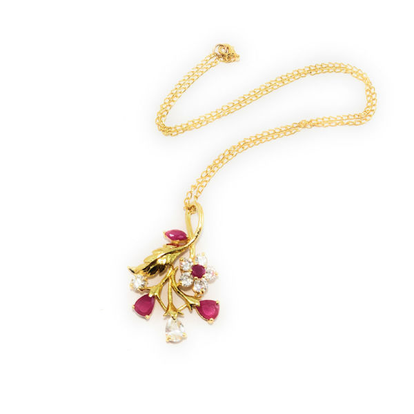Partywear Floral design AD Fashion Pendant Necklace and Earring set - Image 4