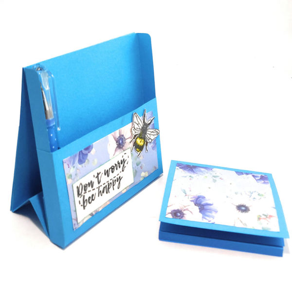 Handmade Don't Worry Bee Happy Post it Holder with Mini Pen - Image 3