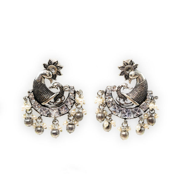 Peacock Design Stud Earrings with Square Stones