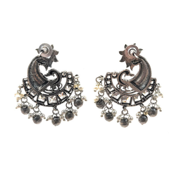 Peacock Design Stud Earrings with Square Stones - Image 2