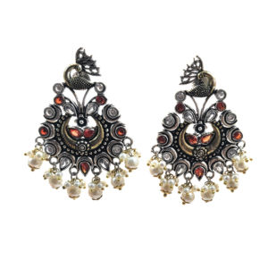 Dual Tone Peacock Earrings with AD Stone and Faux Pearl