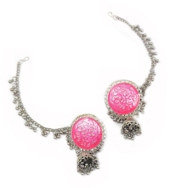 Gifts and Fashion Leaf Design Jhumka with Chain- Bahubali style - Image 4