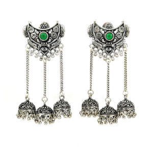 Oxidised Multi Layer Jhumka Earrings Green