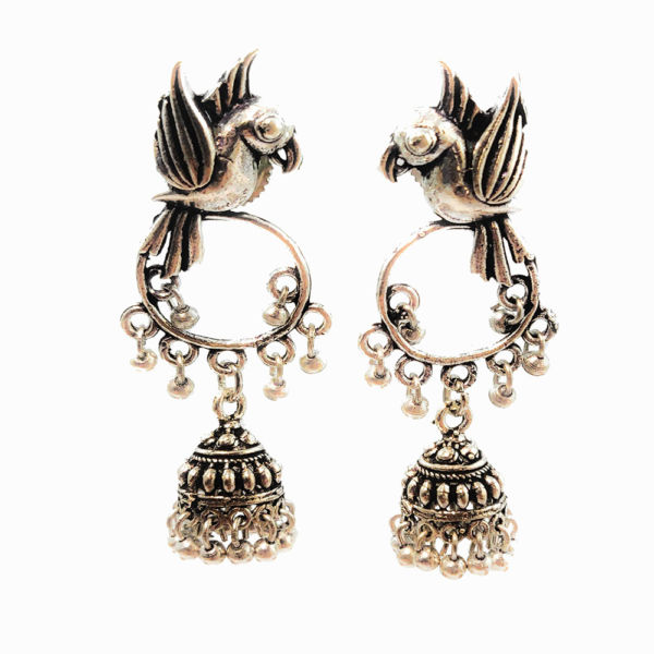 Oxidised Parrot Design Jhumkas
