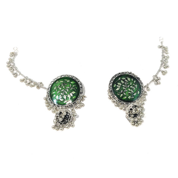 Gifts and Fashion Leaf Design Jhumka with Chain- Bahubali style - Image 3