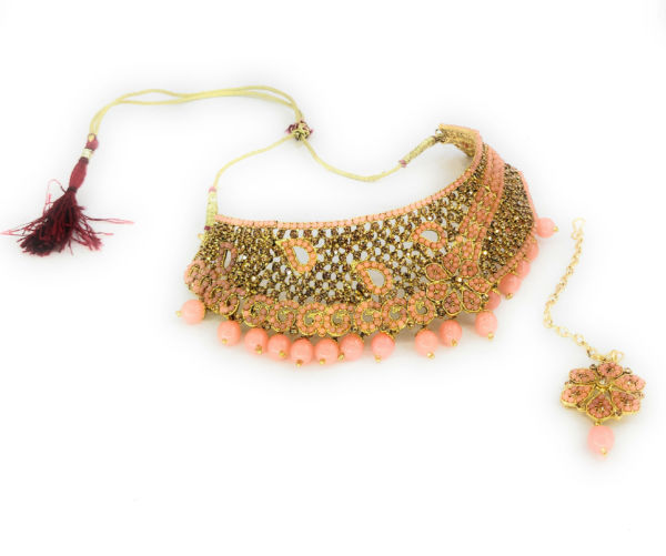 Partywear Traditional Choker and Earring set with Mangtika - Image 2