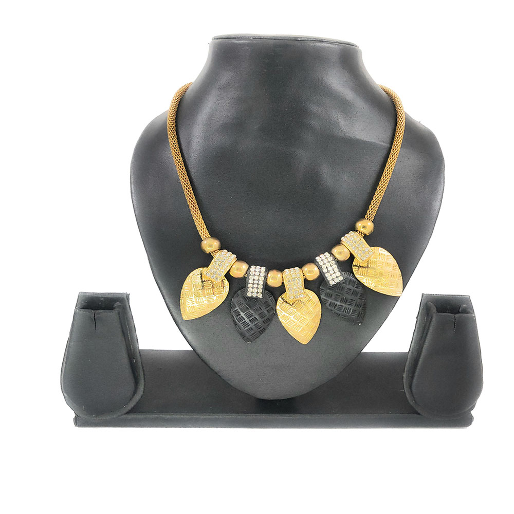 GOLD PLATED BEADS WITH PEARLS INDO-WESTERN NECKLACE SET - sesame