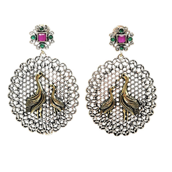 Dual Tone Stone Studded Stork Design Fashion Earrings