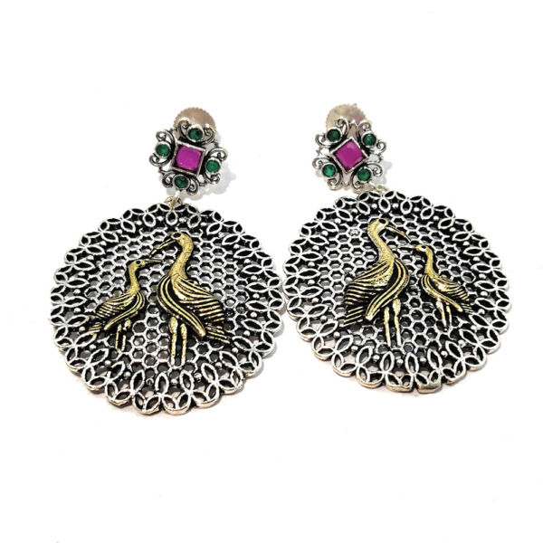 Dual Tone Stone Studded Stork Design Fashion Earrings - Image 4