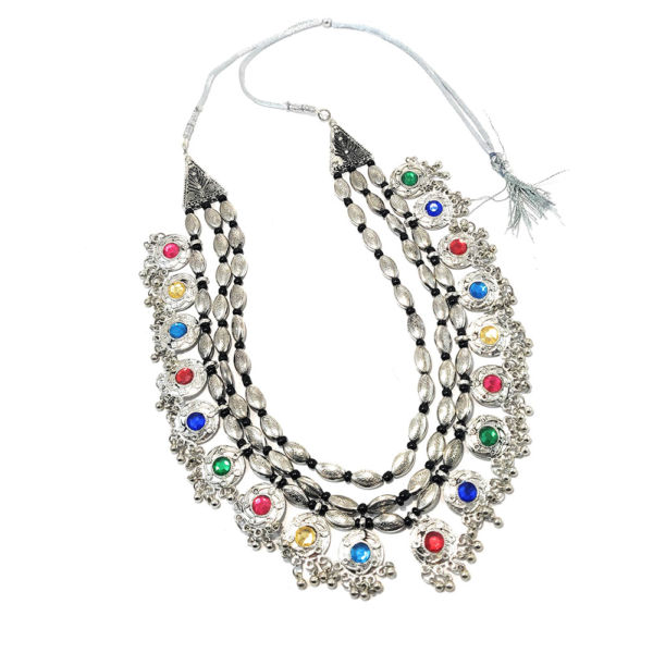 Multicolour Traditional Stonework Multi-Strand Statement Necklace