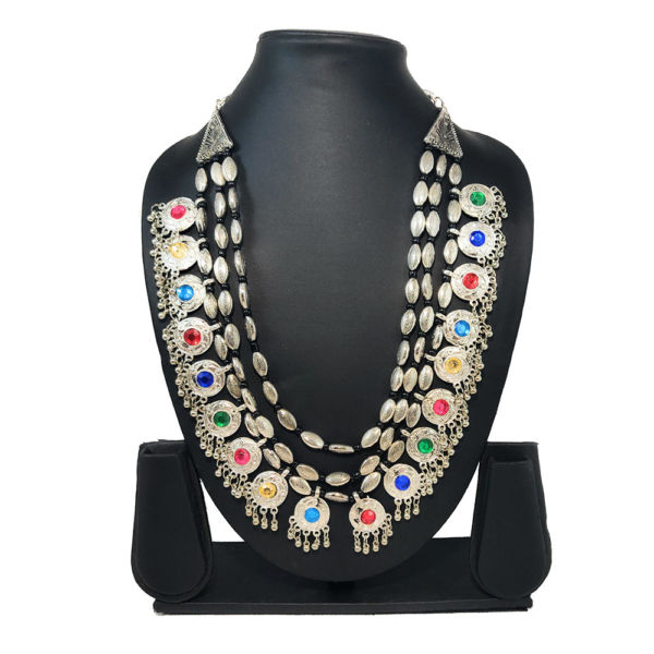Multicolour Traditional Stonework Multi-Strand Statement Necklace - Image 2