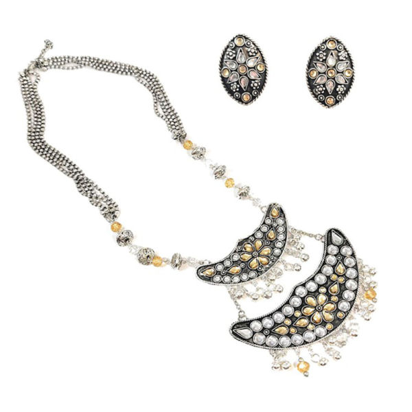 White and Champagne Yellow Rhinestone and Crystal Necklace and Earring Set