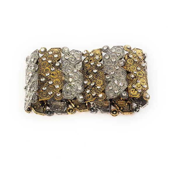 Oxidised Stretch Bracelet with stones -dual tone - Image 3