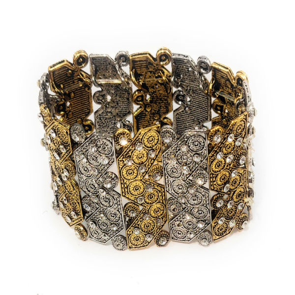 Oxidised Stretch Bracelet with stones -dual tone