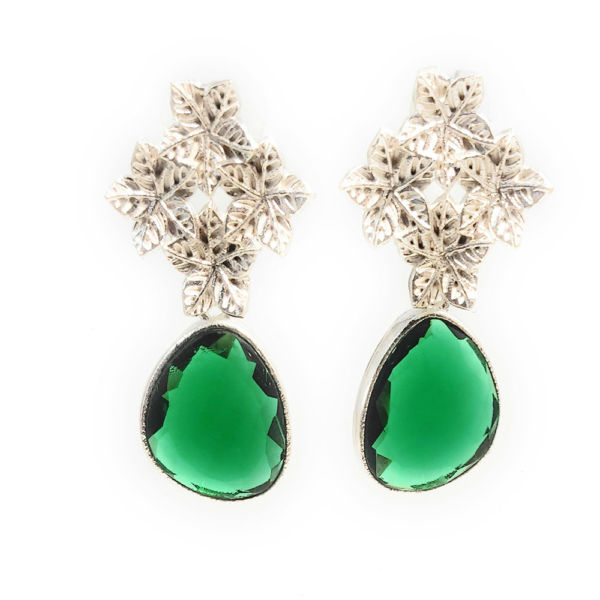 Floral Design Crystal Earring (Design EARG1)- Green