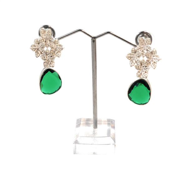 Floral Design Crystal Earring (Design EARG1)- Green - Image 2