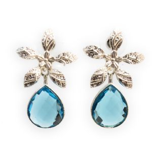 Floral Design Crystal Earring (Design EARG6)- Blue