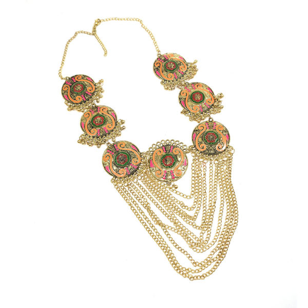 Floral Meenakari Multi-strand Chain Necklace