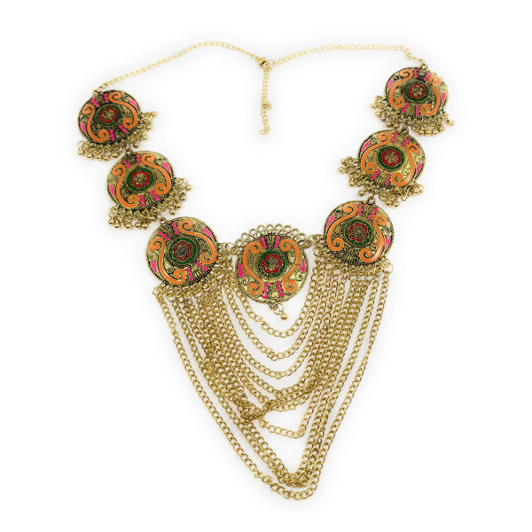 Floral Meenakari Multi-strand Chain Necklace - Image 3