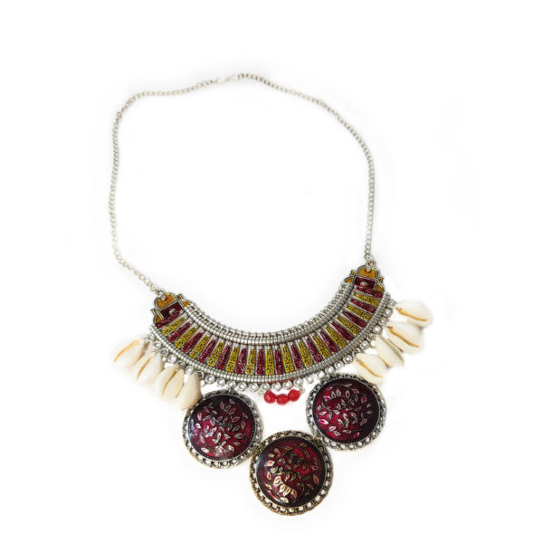 Red Meenakari Seashell Boho Necklace for Women - Image 2