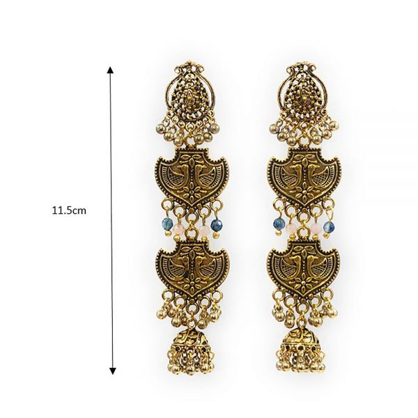 Antique Golden Long Dangle and Drop Earrings - Image 2