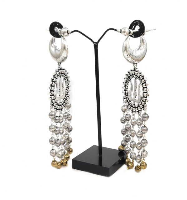 Long Oxidised Dual Colour Trishul Dangle & Drop Earrings