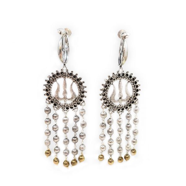 Long Oxidised Dual Colour Trishul Dangle & Drop Earrings - Image 4