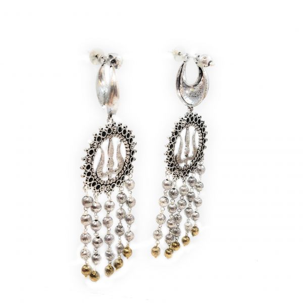 Long Oxidised Dual Colour Trishul Dangle & Drop Earrings - Image 2