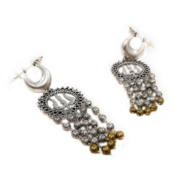 Long Oxidised Dual Colour Trishul Dangle & Drop Earrings - Image 5