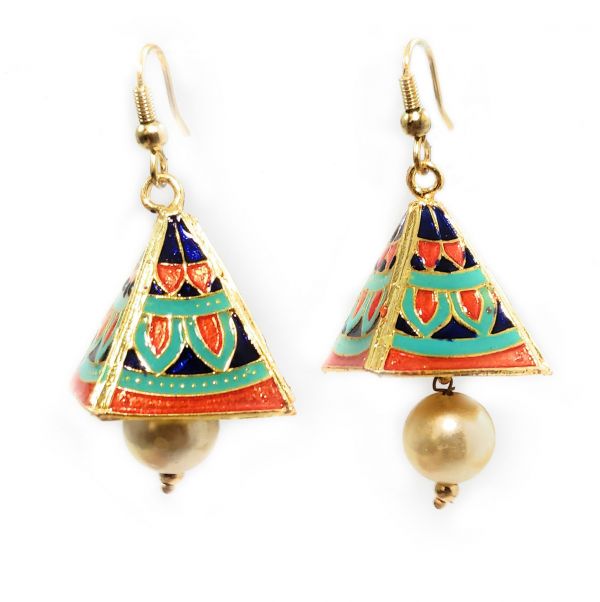 Aztec Design Meenakari Mini Jhumkas Combo for Women (Set of 2) - Image 3