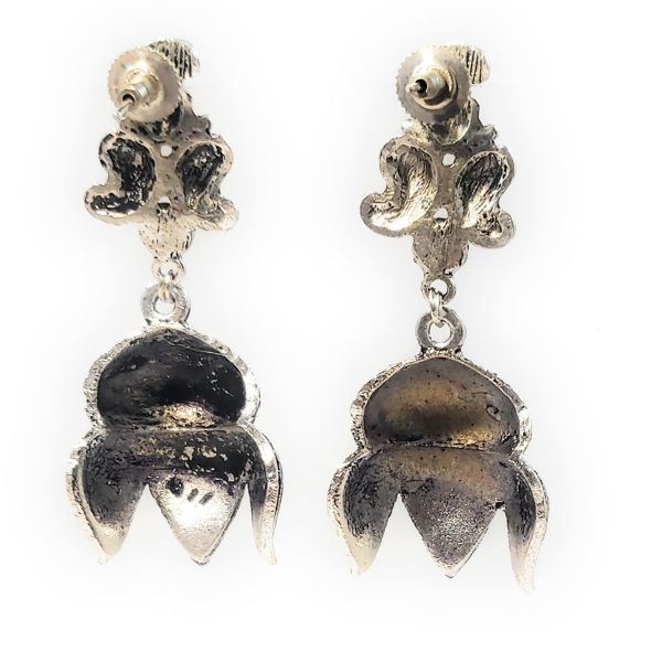 Antique Golden Oxidised Silver Jhumkas Combo Earrings for Women - Set of 2 - Image 5