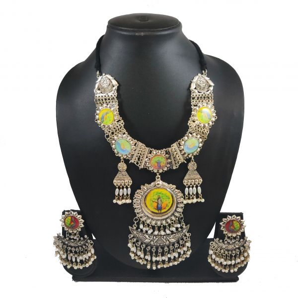 Peacock Design Oxisidised Necklace and Earring Set for Women - Image 2