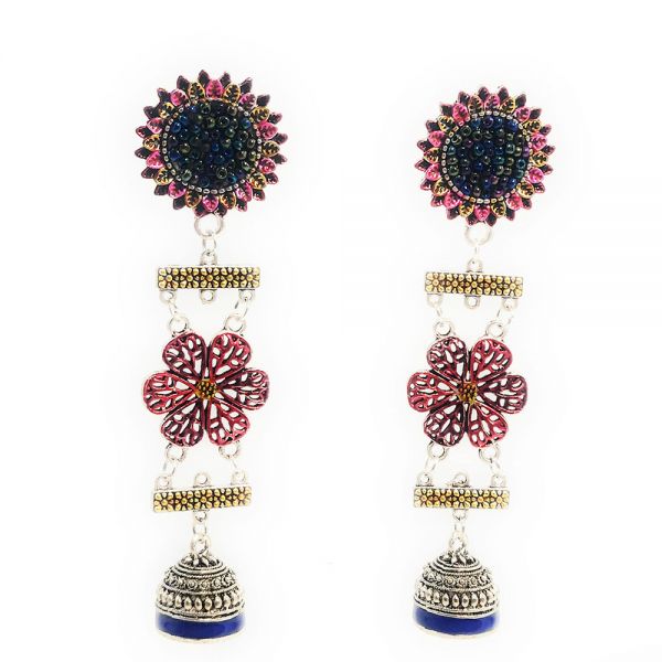 Multicolour Meenakari Floral Bead Long Jhumka Earrings
