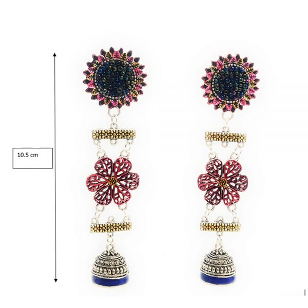 Multicolour Meenakari Floral Bead Long Jhumka Earrings - Image 3