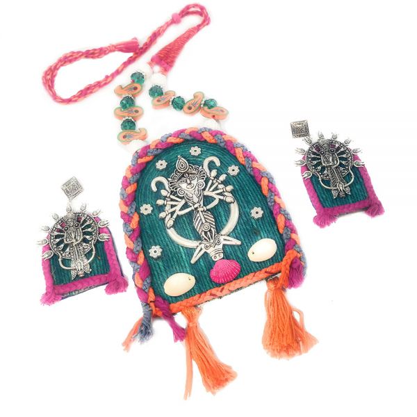 Durga Design Traditional Handmade Necklace and Earring Set for Women- Green - Image 2