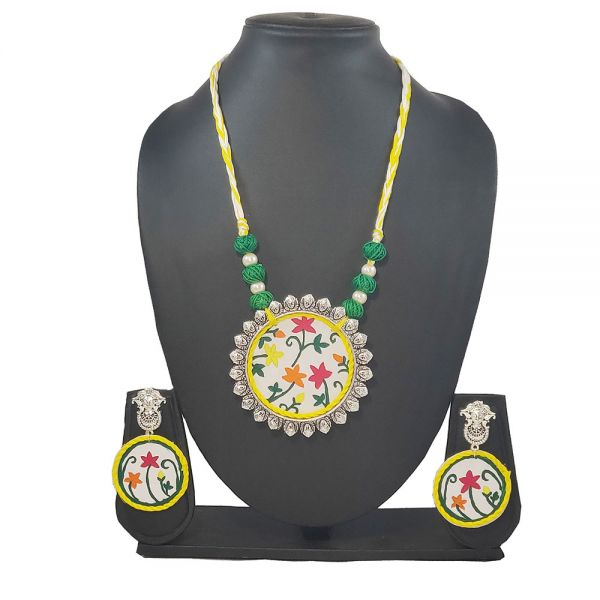 Hand painted Floral Design Traditional Handmade Necklace and Earring Set for Women