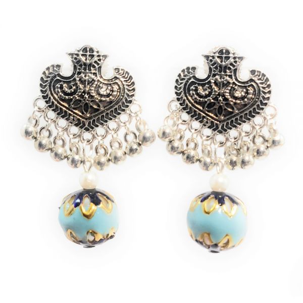 Hand Painted Scenery Fabric Necklace and Earring set- Blue - Image 2