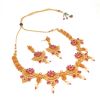Floral Design (Pink Stone) Golden Choker Necklace and Earring Set - Image 5