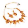Floral Design (Pink Stone) Golden Choker Necklace and Earring Set - Image 4