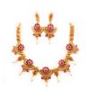 Floral Design (Pink Stone) Golden Choker Necklace and Earring Set - Image 3