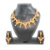 Floral Design (Pink Stone) Golden Choker Necklace and Earring Set