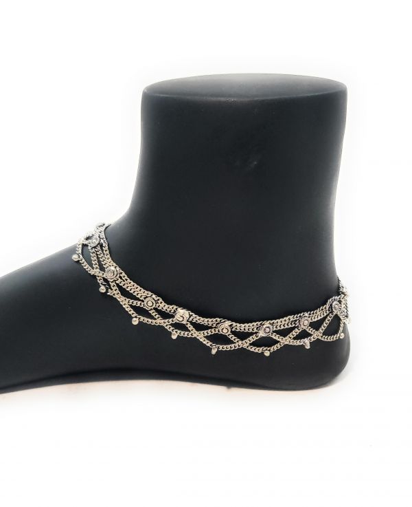 Oxidised German Silver Anklets (one pair) - size 26cm - Image 2