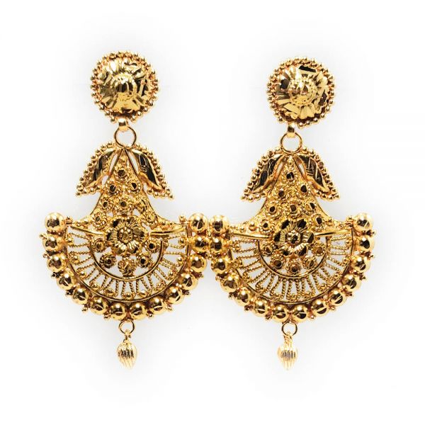 Golden Dangle and Drop Traditional Chandbali Earrings