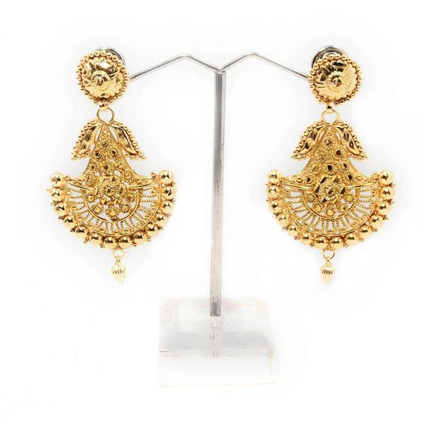 Golden Dangle and Drop Traditional Chandbali Earrings - Image 2