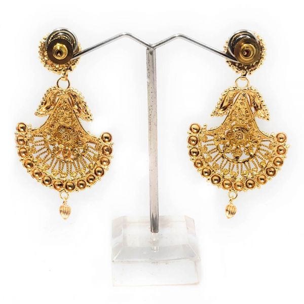 Golden Dangle and Drop Traditional Chandbali Earrings - Image 3